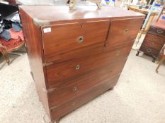 REPRODUCTION CAMPHOR WOOD CAMPAIGN CHEST OF TWO OVER THREE FULL WIDTH DRAWERS WITH RINGLET HANDLES