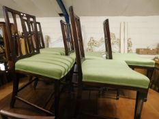 SET OF TWELVE 19TH CENTURY MAHOGANY THREE SPLAT BACK DINING CHAIRS WITH GREEN UPHOLSTERED SEATS