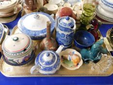 GOOD QUALITY POOLE BISCUIT BARREL, BLUE AND WHITE TUREEN, SPODE ITALIAN HOT WATER JUG ETC