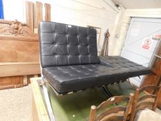 GOOD QUALITY BLACK LEATHER BARCELONA TYPE CHAIR AND MATCHING FOOT STOOL