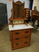 19TH CENTURY SATINWOOD MIRROR BACK DRESSING CHEST (MIRROR MISSING) WITH THREE TILES AND MARBLE TOP