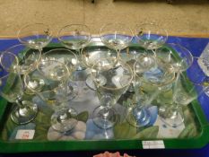 TRAY CONTAINING MIXED BABYCHAM GLASSES ETC