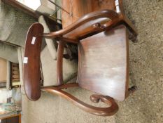 VICTORIAN MAHOGANY BAR BACK SCROLL ARMCHAIR WITH TURNED FRONT LEGS