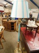 PAIR OF BLUE AND GILDED STANDARD LAMPS WITH GILDED CIRCULAR BASES AND MATCHING SHADES