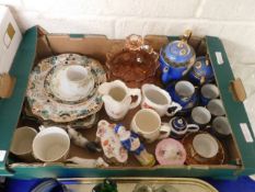 BOX CONTAINING MIXED CHINA WARES, COFFEE CANS ETC