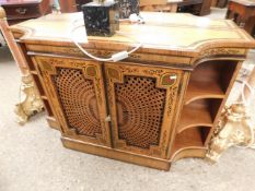 PAIR OF REPRODUCTION SHERATON STYLE SIDEBOARDS WITH PAINTED AND WICKER DETAILED DOORS TO FRONT,