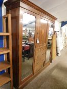 EDWARDIAN MAHOGANY AND INLAID COMPENDIUM WARDROBE, CENTRALLY FITTED WITH CUPBOARD DOOR OVER FOUR