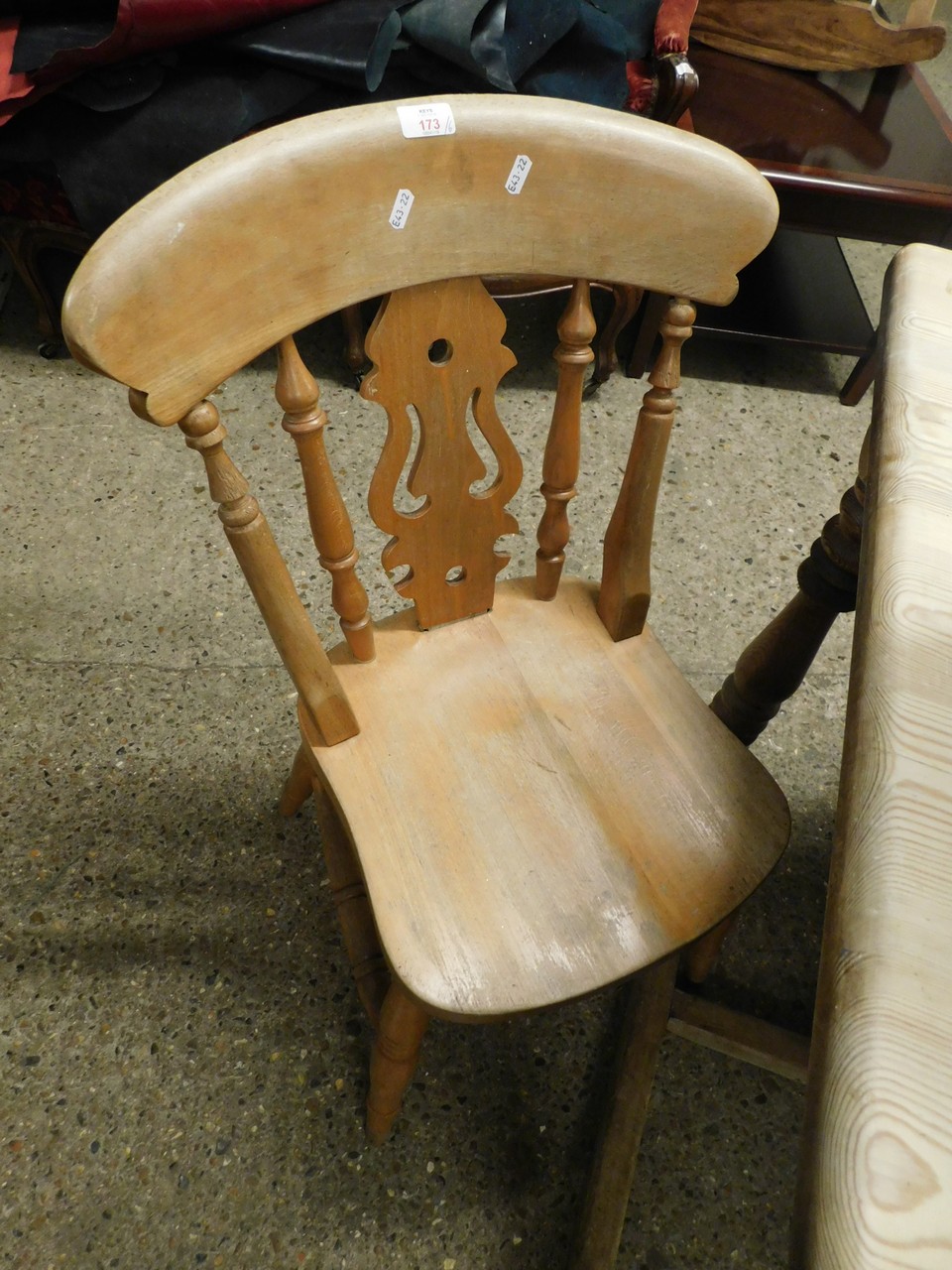 SET OF BEECHWOOD HARD SEATED STICK BACK SPLAT BACK KITCHEN CHAIRS