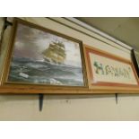 GILT FRAMED SHIPPING PRINT TOGETHER WITH A WATERCOLOUR OF HAWAII