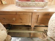 PINE DRESSER BASE WITH TWO DRAWERS WITH KNOB HANDLES WITH AN OPEN SHELF