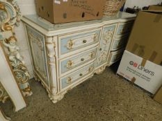 GOOD QUALITY PAINTED AND GILDED SIDEBOARD WITH CENTRAL CUPBOARD FLANKED EITHER SIDE BY THREE DRAWERS