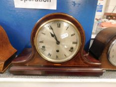 EDWARDIAN MAHOGANY AND INLAID CASED MANTEL CLOCK WITH SILVERED ARABIC CHAPTER RING