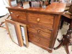 19TH CENTURY MAHOGANY TWO OVER TWO FULL WIDTH DRAWER CHEST WITH TURNED KNOB HANDLES ON BUN FEET