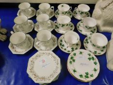 PART JOHNSONS BROS ETERNAL BEAU CUPS AND SAUCERS TOGETHER WITH A FURTHER COLCLOUGH IVY PATTERN