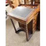 19TH CENTURY ROSEWOOD DAVENPORT WITH LEATHER INSERT TO SLOPE, GALLERY FRIEZE AND FOUR DRAWERS ON