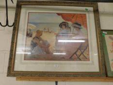 GOOD QUALITY GILT FRAMED PRINT OF LADIES UNDER A PARASOL