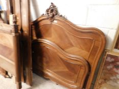 FRENCH WALNUT DOUBLE BED WITH CARVED TOP AND LEGS