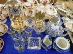 SPODE ITALIAN TEA POT, MODERN ANNIVERSARY CLOCKS, GLASS WARES ETC