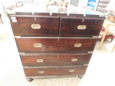 REPRODUCTION CAMPHOR WOOD TWO OVER THREE FULL WIDTH DRAWER CAMPAIGN CHEST WITH INSET BRASS HANDLES