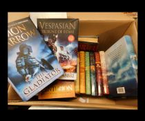 One box: modern 1st editions etc including Simon Scarrow, Lindsey Davis, Robert Fabbri etc