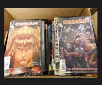 One box: assorted comics including CONAN + MAD MAGAZINE + SPIDERMAN, SUPERMAN + X-MEN and other