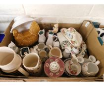 BOX CONTAINING MIXED CREAM JUGS, PART TEA WARES ETC