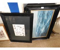 GROUP OF MIXED EBONISED FRAMED PRINTS, PICTURES ETC