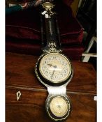 GOOD QUALITY TEAK AND CREAM PAINTED WALL BAROMETER AND CLOCK