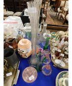 QUANTITY OF MIXED GLASS WARES, TWO LARGE SPILL VASES ETC (QTY)