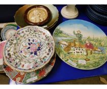 19TH CENTURY ROYAL GRAINGER WORCESTER PLATE, IMARI PLATES ETC AND A WEST GERMAN CHARGER (QTY)