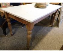 PAINTED TOP PINE FRAMED RECTANGULAR KITCHEN TABLE