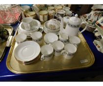 TRAY CONTAINING CROWN STAFFORDSHIRE GRECIAN KEY DECORATED TEA WARES, ROYAL DOULTON DISNEY BABY