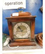 TEAK FRAMED PAGODA TOP MANTEL CLOCK WITH BRASS DIAL (ELECTRIC)