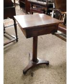 GOOD QUALITY WILLIAM IV ROSEWOOD SINGLE DRAWER SIDE TABLE WITH HEXAGONAL COLUMN ON A SPLAYED BASE