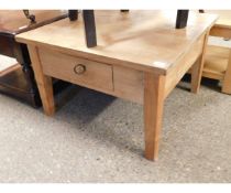 EASTERN HARDWOOD SQUARE TOP COFFEE TABLE WITH SINGLE DRAWER ON TAPERING SQUARE LEGS