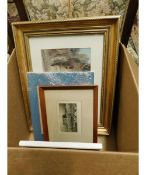 BOX CONTAINING MIXED PRINTS TO INCLUDE A RUSSELL FLINT PRINT ETC