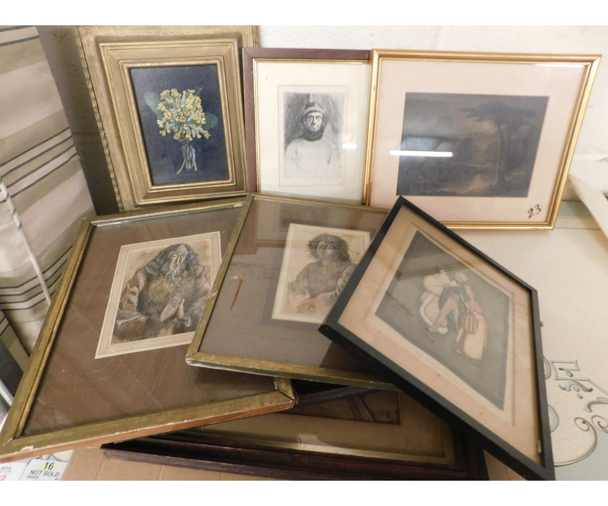 GROUP OF MIXED PICTURES, PRINTS, ETCHINGS ETC