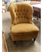 19TH CENTURY MAHOGANY YELLOW UPHOLSTERED AND BUTTON BACK CHAIR