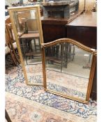 RECTANGULAR GILT WALL MIRROR TOGETHER WITH AN ARCHED TOP WALL MIRROR (2)