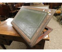 OAK FRAMED TABLE TOP STUDENT'S SLOPE WITH GREEN LEATHER INSERT