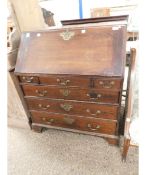 LATE 18TH CENTURY OAK FRAMED DROP FRONTED BUREAU WITH FITTED INTERIOR WITH THREE DRAWERS OVER