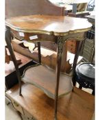 GOOD QUALITY FRENCH ROSEWOOD SHAPED SIDE TABLE WITH MARQUETRY INLAID TOP WITH GALLERIED SECOND