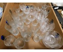BOX CONTAINING MIXED CUT GLASS TUMBLERS, BRANDY BALLOONS, WINE GLASSES ETC