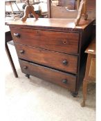 19TH CENTURY MAHOGANY CHEST WITH THREE FULL WIDTH DRAWERS WITH TURNED KNOB HANDLES