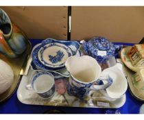 TRAY OF BLUE AND WHITE PRINTED WARES, DOULTON NORFOLK PLATE ETC