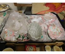 BOX CONTAINING PART TEA WARES, ROYAL ALBERT OLD COUNTRY ROSE TEA WARES, WORCESTER PIN DISHES ETC