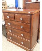 19TH CENTURY MAHOGANY STRAIGHT FRONTED TWO OVER THREE FULL WIDTH DRAWER CHEST WITH GLASS KNOB