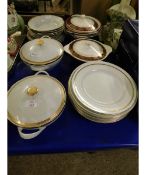 PART CZECHOSLOVAKIAN WHITE AND GOLD RIMMED DINNER WARES TO INCLUDE TUREENS, PLATES ETC PLUS J & G