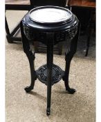 ORIENTAL EBONISED CIRCULAR PLANT STAND WITH PIERCED FRIEZE AND BASE