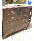 EARLY 19TH CENTURY OAK TWO OVER THREE FULL WIDTH DRAWER CHEST WITH BRASS SWAN NECK HANDLES